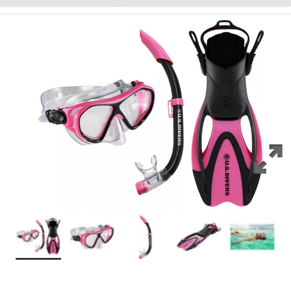 NWT US DIVERS DORADO/ SEABREEZE/ PROFLEX SNORKEL COMBO SET- KIDS